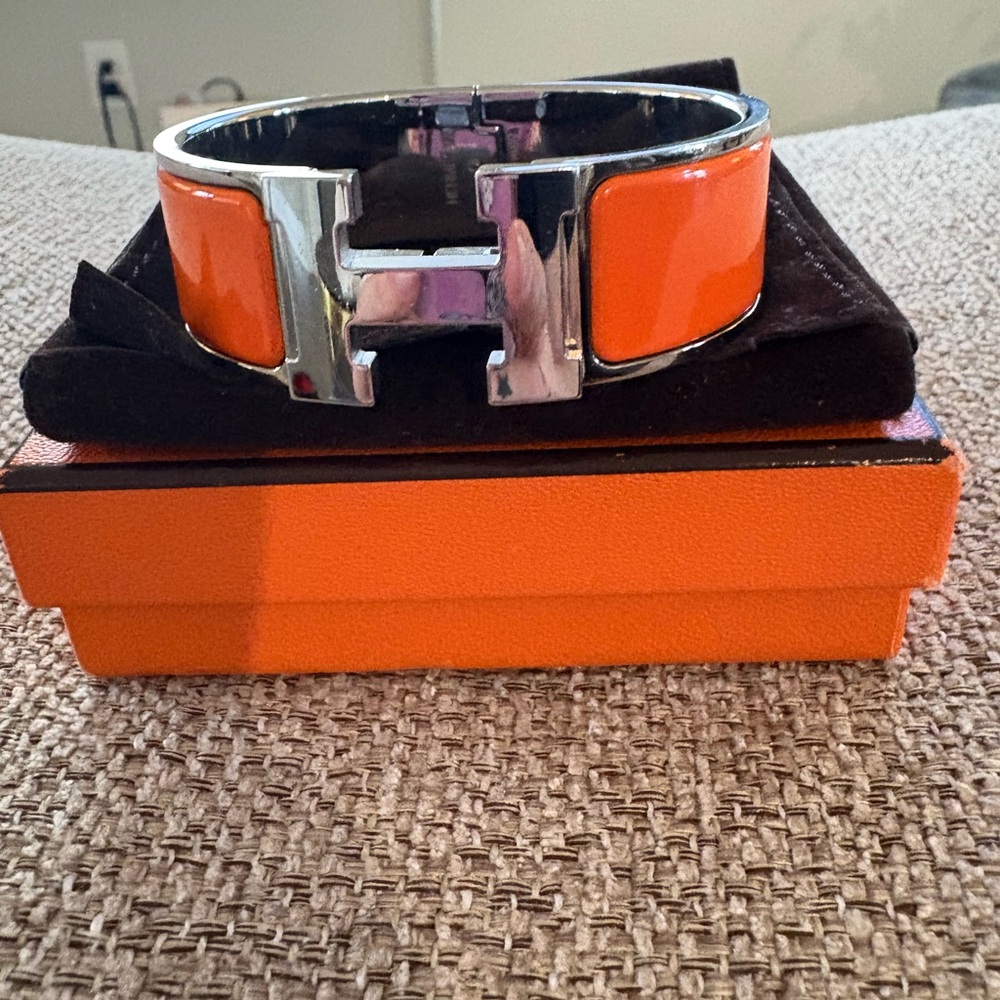 Hermes Orange and Silver Bracelet